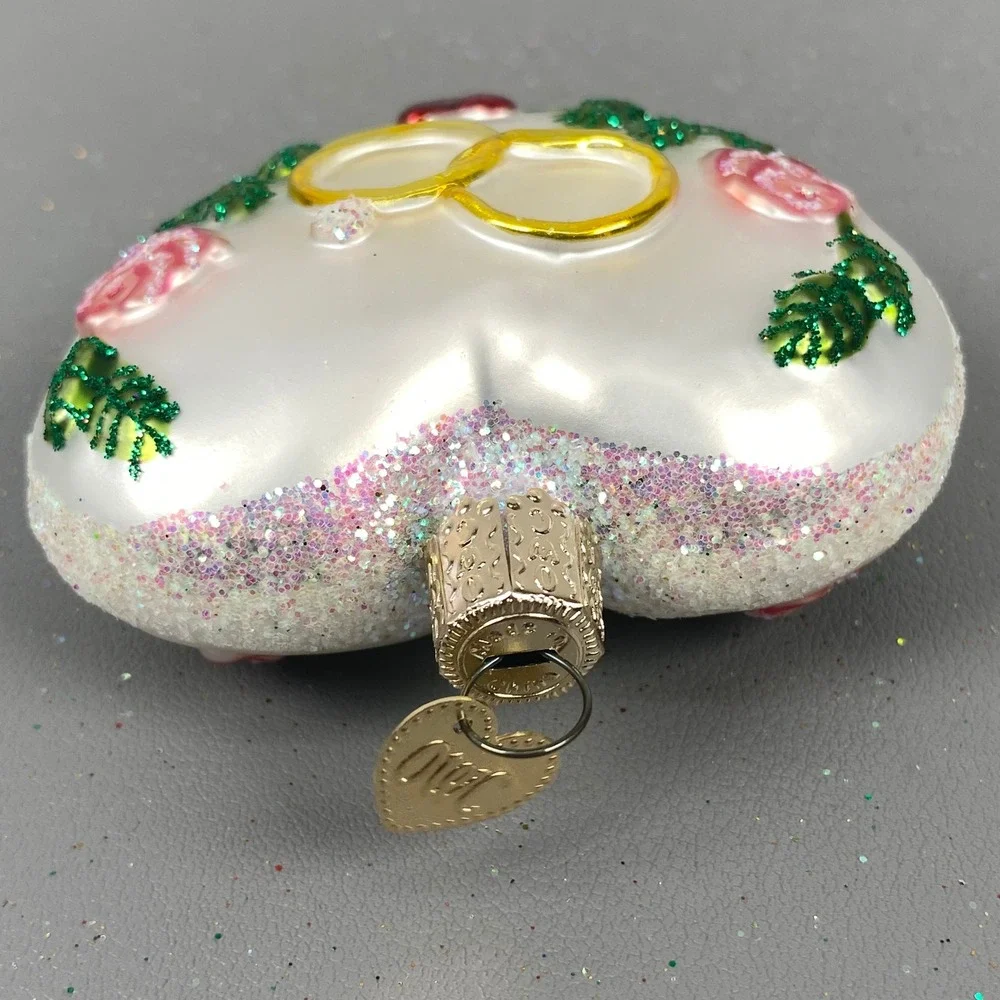 Old World Christmas Glass Holiday Ornaments Red Glitter Bear & Wedding Heart